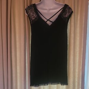 POL Black Lace-Cap Chemise with Back Crisscross Straps